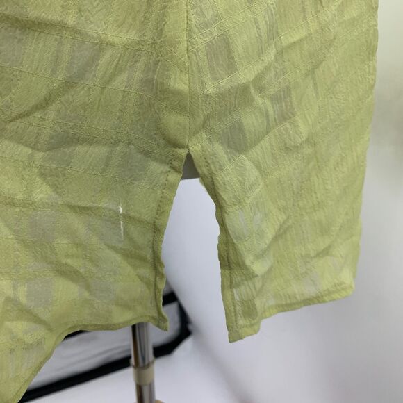 NewIn Shirt Womens M Medium Lime Light Semi Sheer Button Front Johnny Collar - Picture 7 of 15